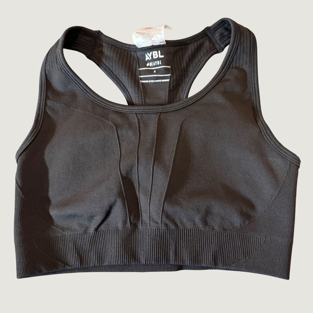 AYBL Women Sports Bra S Black Seamless Racerback Keyhole Workout Athleisure Gym